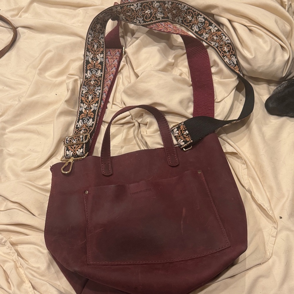Portland Leather Burgundy Shoulder Bag with Patterned Strap